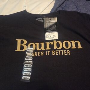 $16 Grunt Style Black Tee with Gold Print Bourbon Label UNISEX